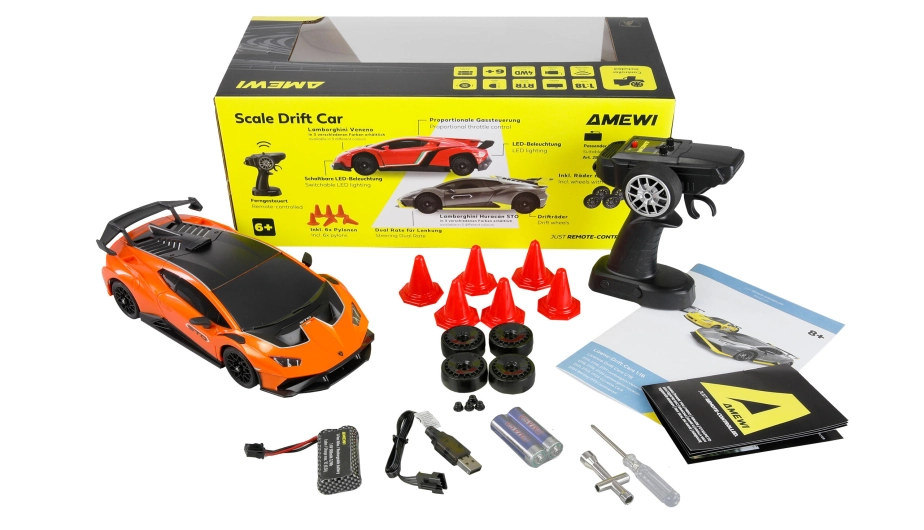 Lamborghini Huracan STO RC Drift Car 4WD LED 1:18 RTR licencované oranžové