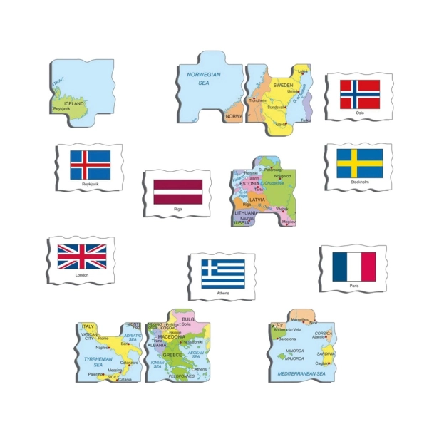 Larsen Vzdelávacie puzzle Mapa Európy a vlajky 70 dielikov