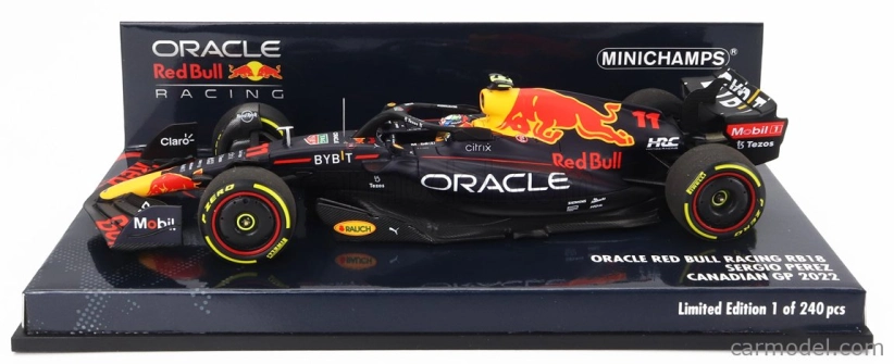 Minichamps Red bull F1 Rb18 Team Oracle Red Bull Racing N 11 Canadian Gp 2022 Sergio Perez 1:43 Matná modrá žltá červená