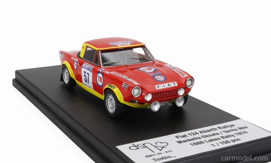 Trofeu Fiat 124 Abarth (night Version) N 57 Rally 1000 Lakes 1974 Marketta Oksala - Terttu Aho 1:43 Červená Žlutá