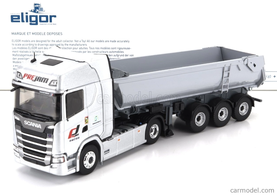 Eligor Scania S770 V8 Truck Cassone Ribaltabile Prejam Transports 2020 1:43 Silver