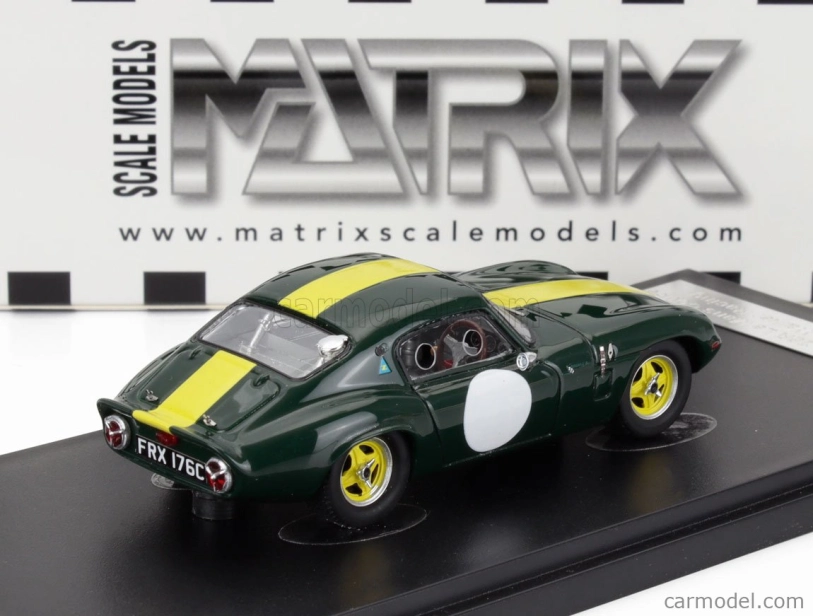 Modely v mierke Matrix Lotus Elan 26r Coupe N 00 Racing 1964 1:43 Zelená Žltá