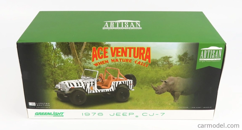Greenlight Jeep Cj-7 Open 1976 - When Nature Calls - Ace Ventura - Movie 1995 1:18 Černá Bílá