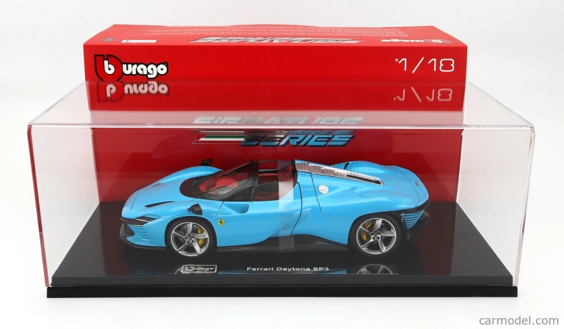 Bburago Ferrari Daytona Sp3 Closed Roof 2022 - Con Vetrina - With Showcase - Exclusive Carmodel 1:18 Střední Modrá