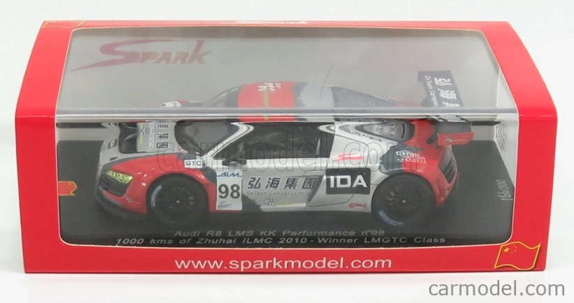 Spark-model Audi R8 Lms Kk Performance N 98 1000km Zhuhai Ilmc Winner Class Lmgtc 2010 M.lee - A.yoong - M.marsh 1:43 Red Silver