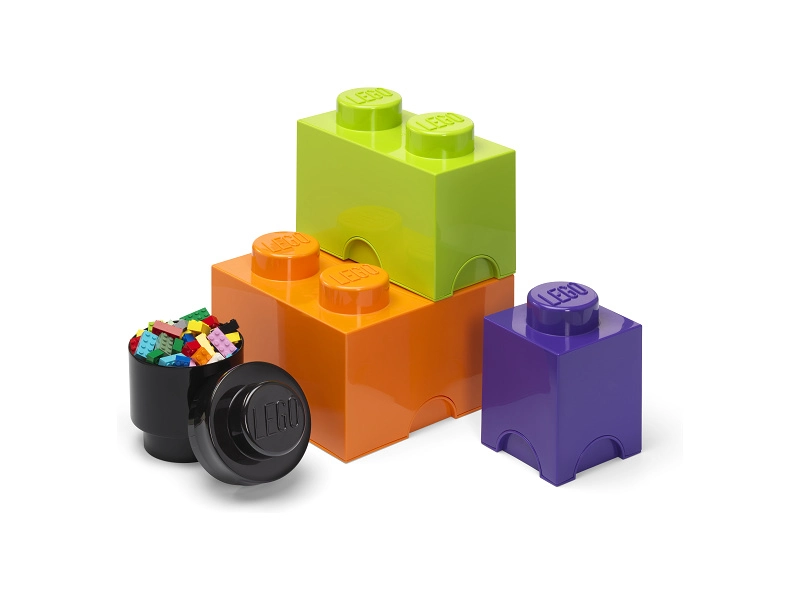 LEGO úložné boxy Multi-Pack 4 ks – fialová, čierna, oranžová, zelená
