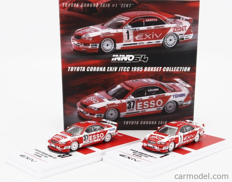 Inno-models Totota Set 2x Corona Exiv Zent N 1 Racing + Esso N 37 Racing 1995 1:64 červená biela