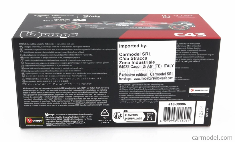 Bburago Alfa romeo F1 C43 Team Stake N 24 Season 2023 Guanyu Zhou 1:43, černá