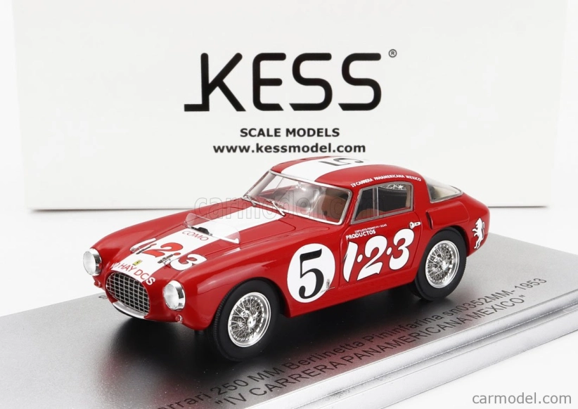 Kess-model Ferrari 250mm Sn0352mm Berlinetta Pininfarina N 5 Iv Carrera Panamericana Mexico 1953 R.echeverria - P.villegas 1:43 Červená Biela