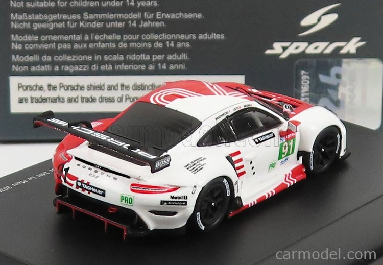 Spark-model Porsche 911 991-2 Rsr Team Porsche Gt N 91 24h Le Mans 2020 R.lietz - G.bruni - F.makowiecki 1:87 Red