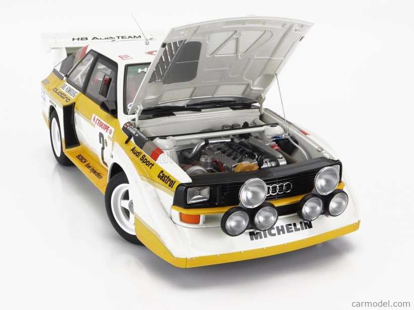 Autoart Audi Quattro Sport S1 (nočná verzia) N 2 4th Rally Montecarlo 1986 S figúrkou W.rohrl - C.geistdorfer 1:18 Žltá Biela Červená