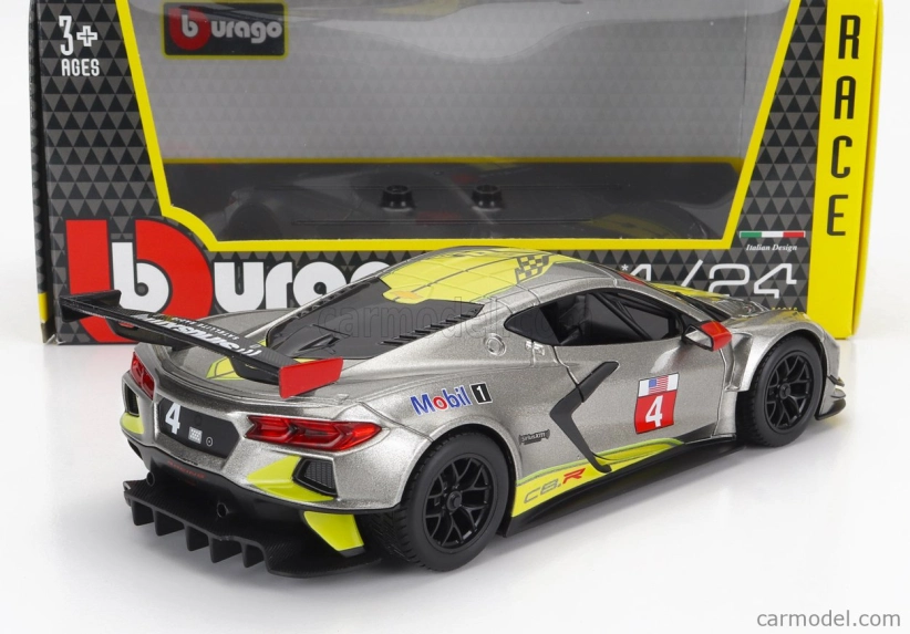Bburago Chevrolet C8.r 6.2l V8 Team Corvette Racing N 4 Racing 2021 1:24 sivo-žltá