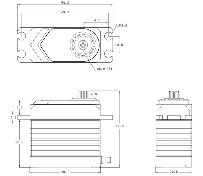 T65 HiVOLT BRUSHLESS Digital servo (55 kg-0,065s/60°)