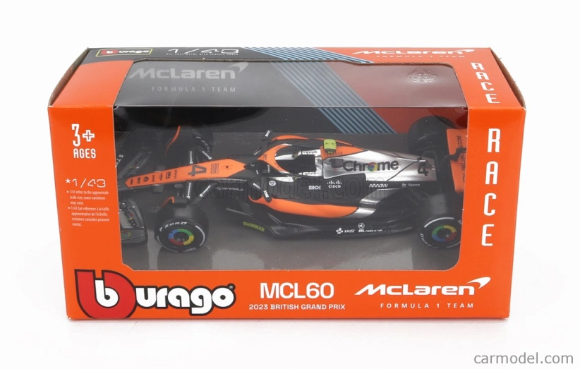 Bburago Mclaren F1 Mcl60 Team Mclaren N 4 2nd British Gp 2023 Lando Norris 1:43 oranžová čierna modrá