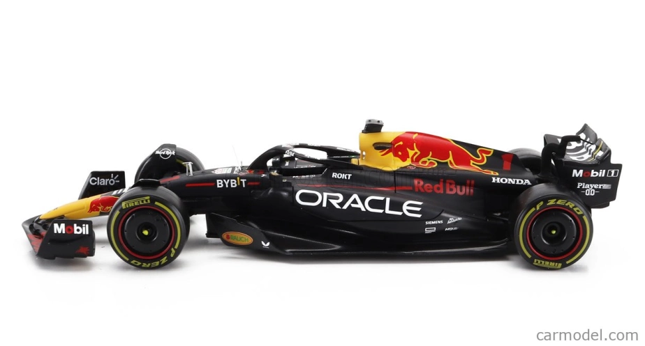ROZBALENO-Bburago Red bull F1 Rb19 Team Oracle Red Bull Racing N 1 World Champion Season 2023 Max Verstappen 1:24 Matná Modrá Žlutá Červená