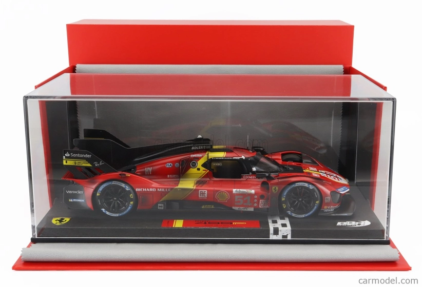 Bbr-models Ferrari 499p 3.0l Turbo V6 Team Ferrari Af Corse N 51 Winner 24h Le Mans (dirty Version - End Of Race) 2023 Alessandro Pier Guidi - James Calado - Antonio Giovinazzi - Con Vetrina - With Showcase 1:18 Červená Žlutá Černá