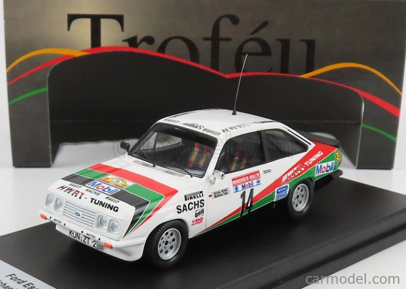Trofeu Ford england Escort Mkii Rs 2000 N 14 Rally Hunsruck 1984 M.werner - M.feltz 1:43 Biela červená zelená