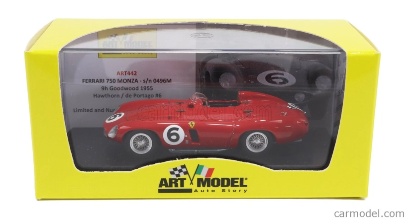 Art-model Ferrari 750 Monza Ch.0496m N 6 9h Goodwood 1955 A.de Portago - M.hawthorn 1:43 Červená
