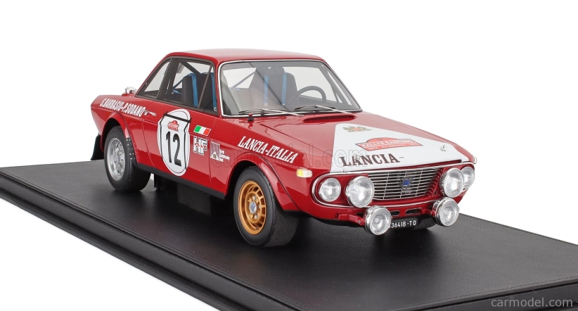 Topmarques Lancia Fulvia Hf 1600 Coupe (nočná verzia) N 12 2nd Rally Sanremo 1972 Sergio Barbasio - Piero Sodano - Con Vetrina - S vitrínou 1:12 červená biela