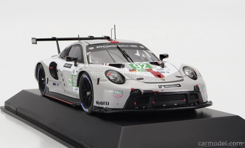 Spark-model Porsche 911 991-2 Rsr-19 4.2l Team Porsche Gt N 92 24h Le Mans 2022 Michael Christensen - Kevin Estre - Laurens Vanthoor 1:43 Bielo-sivo-červená