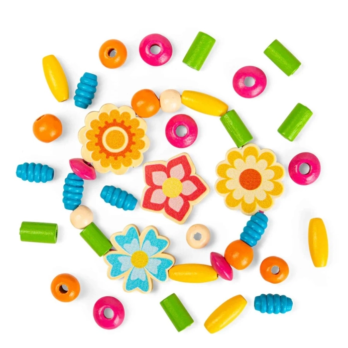 Bigjigs Toys Sada drevených korálikov Summer Flowers