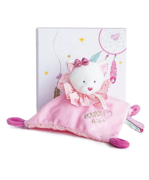 Doudou Dárková - plyšový usínáček růžová kočka 20 cm