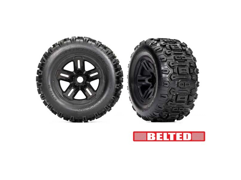 Kolesá Traxxas 3,8", čierny disk, pneumatiky s pásmi Sledgehammer (2)