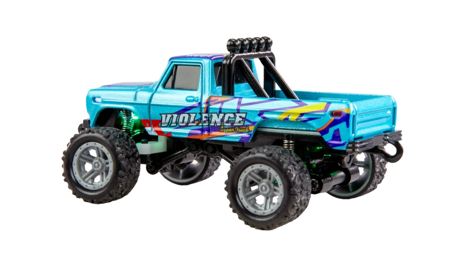 RC Monster Truck kovový 1:64 RTR LED Tempomat 2,4GHz modrý