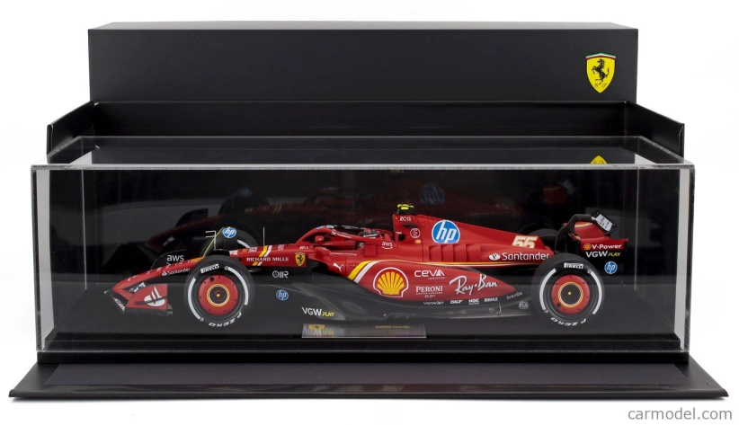 Looksmart Ferrari F1  Sf-24 Team Scuderia Ferrari N 55 3rd Monaco Gp 2024 Carlos Sainz - Con Vetrina - With Showcase 1:18 Červená Bílá Žlutá