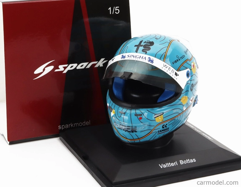 Spark-model Bell helmet F1 Casco Helmet Alfa Romeo C43 Team Stake N 77 Belgium Gp 2023 Valtteri Bottas 1:5 Světle Modrá