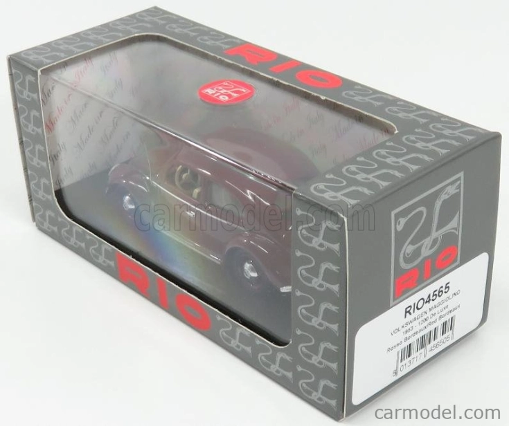 Rio-models Volkswagen Maggiolino Beetle 1200 De Luxe 1953 1:43 Bordeaux