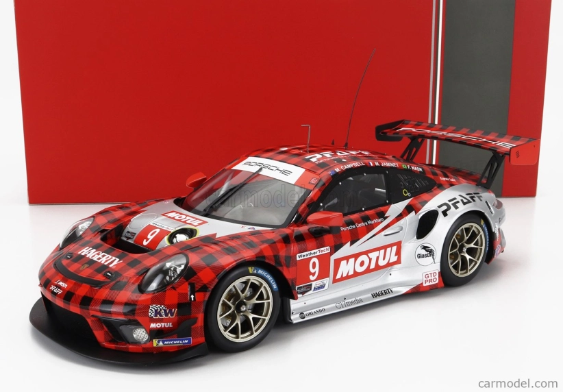 Ixo-models Porsche 911 991-2 Gt3 R Team Pfaff Motorsport N 9 Gtd Pro Class 24h Daytona 2022 F.nasr - M.campbell - M.jaminet 1:18 Červená čierna strieborná
