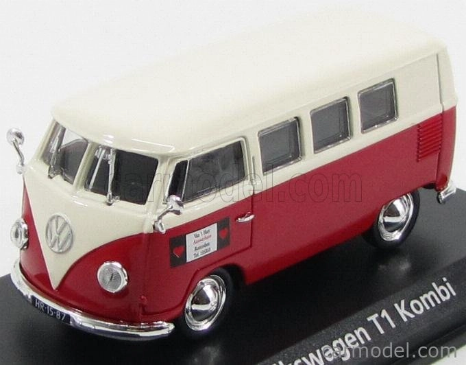Norev Volkswagen T1 Minibus Autoverhuur Rotterdam 1958 1:43 Červená Bílá