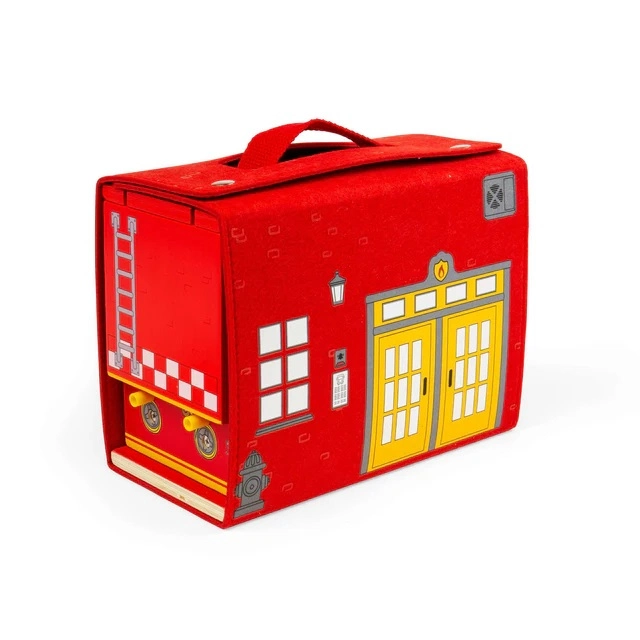 Bigjigs Toys Dřevěná hasičská stanice na cesty