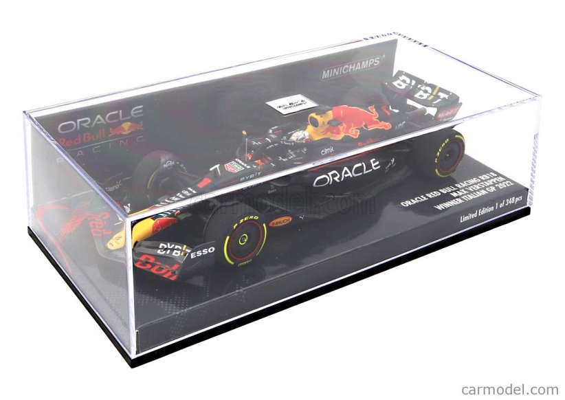 Minichamps Red bull F1 Rb18 Team Oracle Red Bull Racing N 1 Winner Taliansko Gp Majster sveta 2022 Max Verstappen 1:43 Matná modrá žltá červená