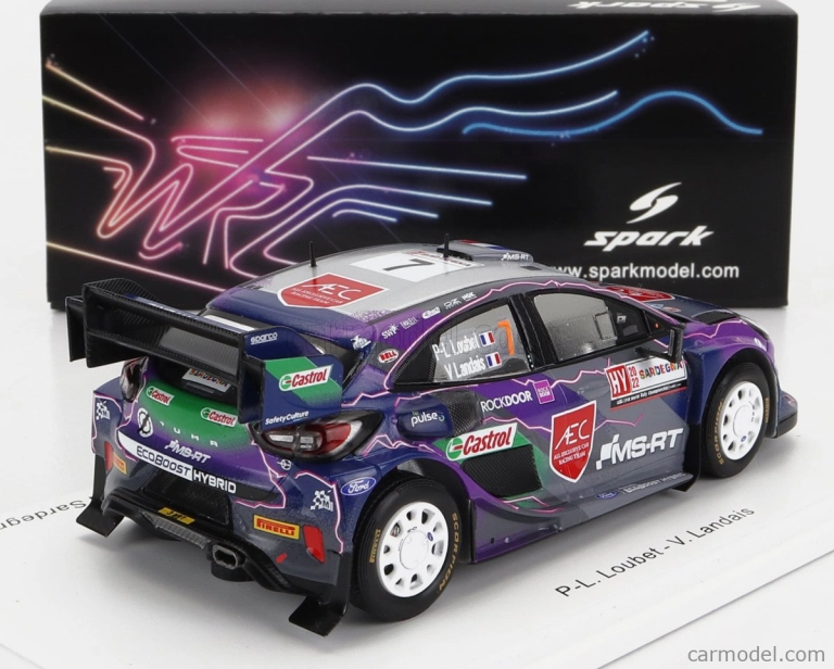Spark-model Ford england Puma Rally1 Team Ford World Rally M-sport N 7 4th Rally Sardinia Italy 2022 P.l.loubet - V.landais 1:43 Purple Blue Grey