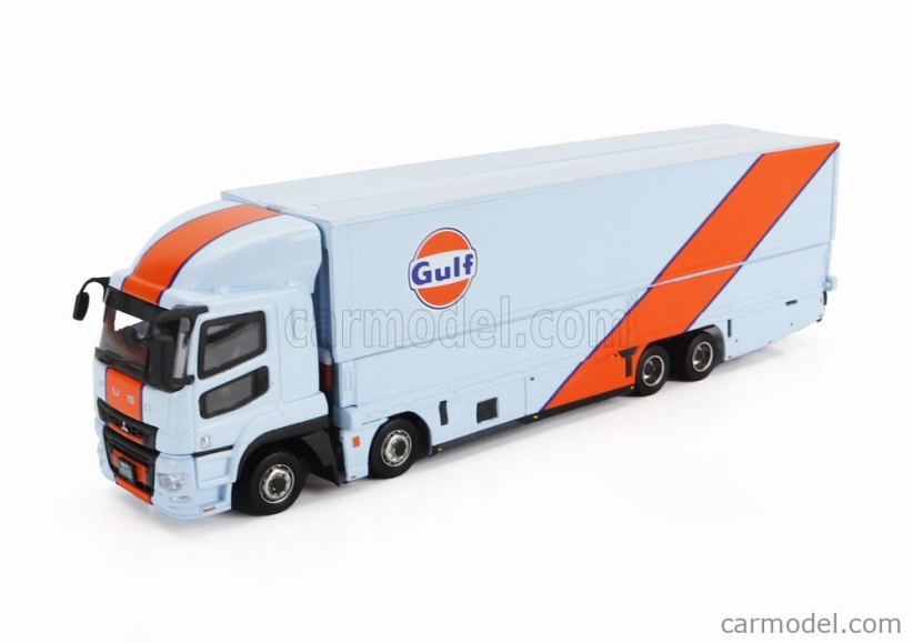 Tarmac Mitsubishi Fuso Truck Car Transporter Gulf Racing Livery 4-assi 2023 - autá nie sú súčasťou balenia 1:64 svetlo modrá oranžová