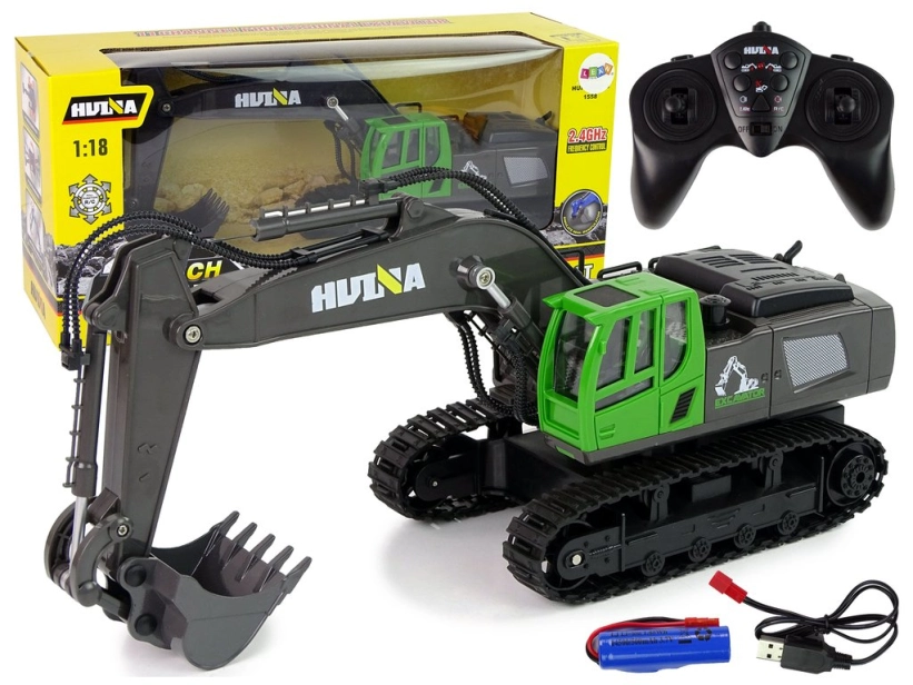 RC pásový bagr HN558 1:18 11CH, zelená