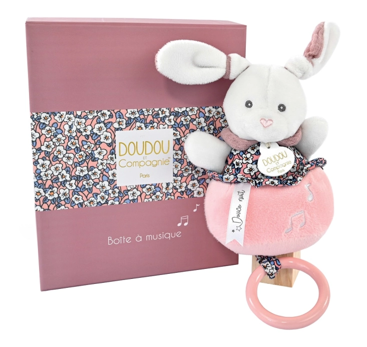 Doudou Plyšový králíček hrající melodii růžový 20 cm