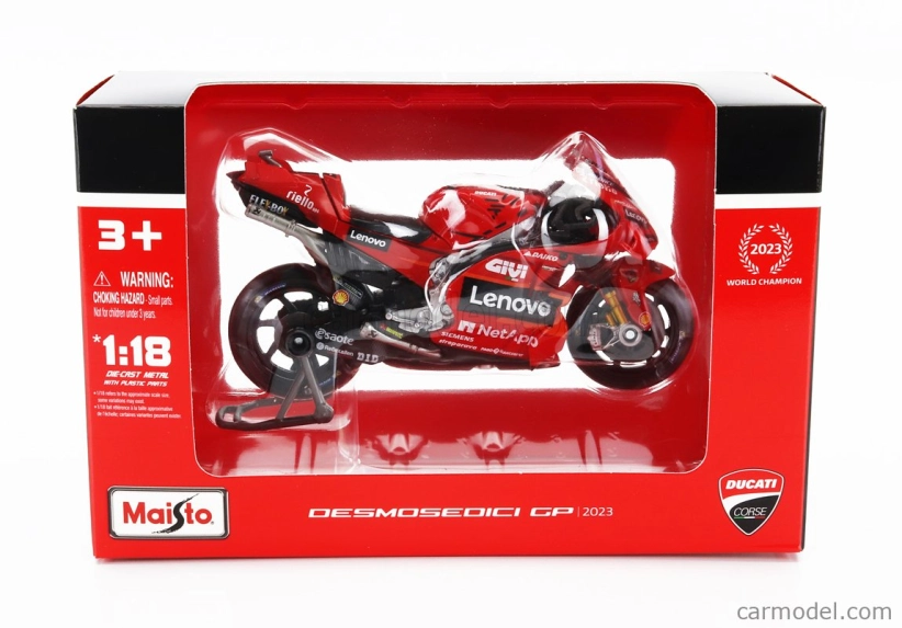 Maisto Ducati Set 2x Desmosedici Gp23 Team Lenovo N 1 World Champion Motogp Season 2023 Francesco Bagnaia + N 23 Motogp Season 2023 Enea Bastianini 1:18 Red