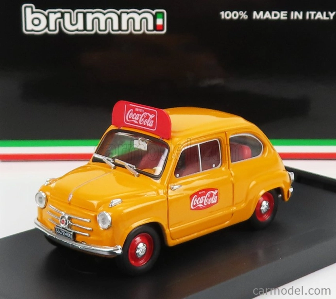 Brumm Fiat 600 I Series Veicolo Publicitario Coca-cola Olimpiadi Di Roma 1960 1:43 Žltá