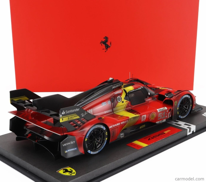 Bbr-models Ferrari 499p 3.0l Turbo V6 Team Ferrari Af Corse N 51 Winner 24h Le Mans (dirty Version - End Of Race) 2023 Alessandro Pier Guidi - James Calado - Antonio Giovinazzi - Con Vetrina - With Showcase 1:18 Červená Žlutá Černá