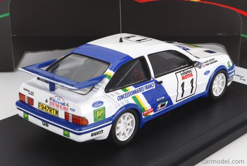 Trofeu Ford england Sierra Rs Cosworth (nočná verzia) N 11 Rally Tour De Corse 1989 P.c.baroni - M.rousseau 1:43 Biela Modrá