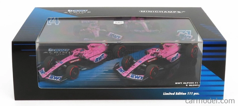 Minichamps Renault F1 Set 2x A522 Team Alpine Bwt N 14 Bahrain GP 2022 Fernando Alonso + N 31 Bahrain GP 2022 Esteban Ocon 1:43 Pink