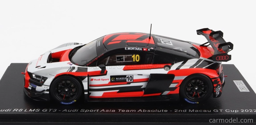 Spark-model Audi R8 Lms Gt3 Team Audi Sport Asia Absolute N 10 2nd Gt Cup Macau 2022 E.mortara 1:43 Bílá Červená