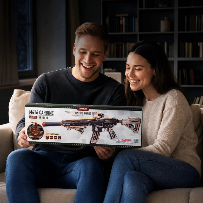 RoboTime 3D dřevěná skládačka Puška na vystřelování gumiček M416 Carbine
