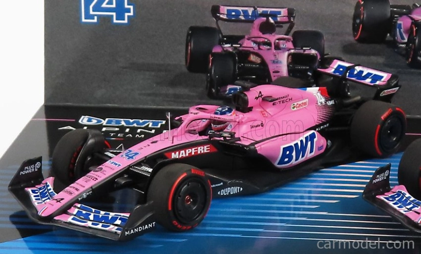 Minichamps Renault F1 Set 2x A522 Team Alpine Bwt N 14 Bahrain GP 2022 Fernando Alonso + N 31 Bahrain GP 2022 Esteban Ocon 1:43 Pink