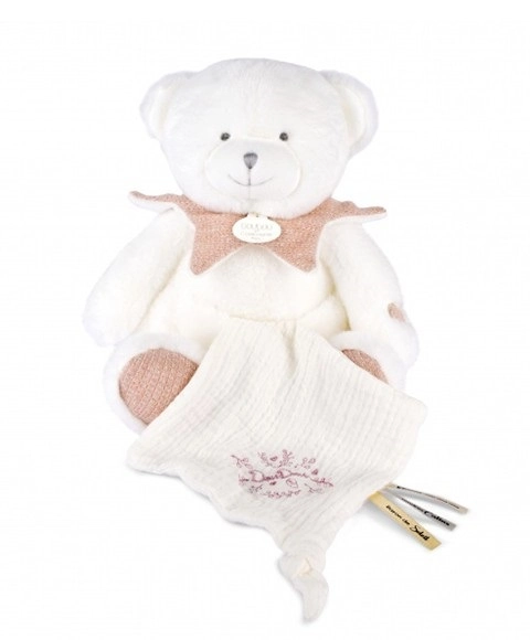 Doudou Darčeková sada Plyšový medvedík s dečkou 30 cm ružový – poškodený obal