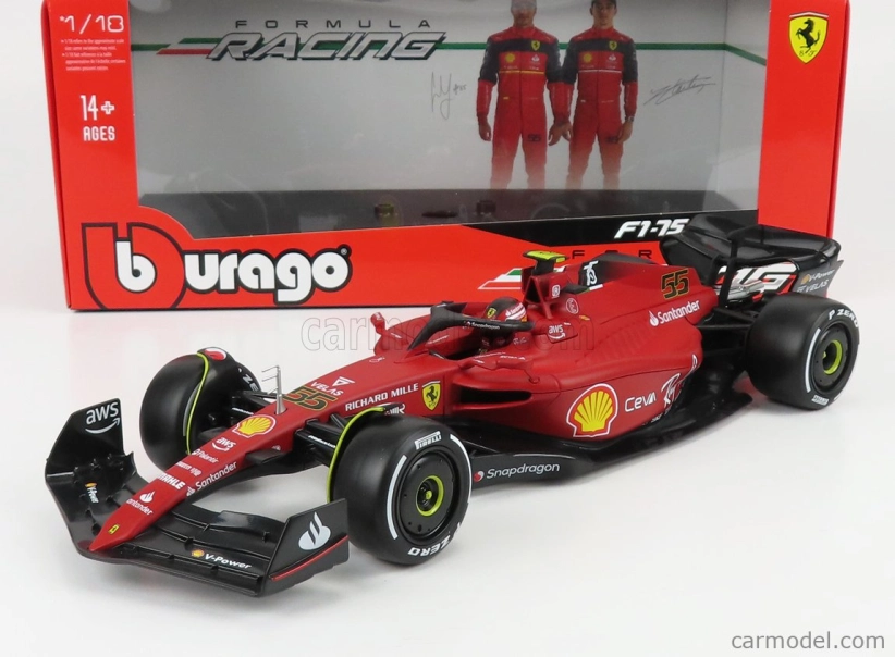Bburago Ferrari F1-75 Scuderia Ferrari N 55 Season 2022 Carlos Sainz 1:18, červená