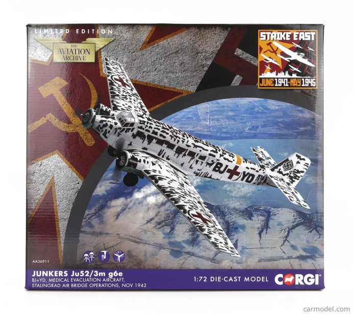 Corgi Junkers Ju52/3m G6e Military Medical Evacuation Airplane 1942 1:72 Bílá Černá